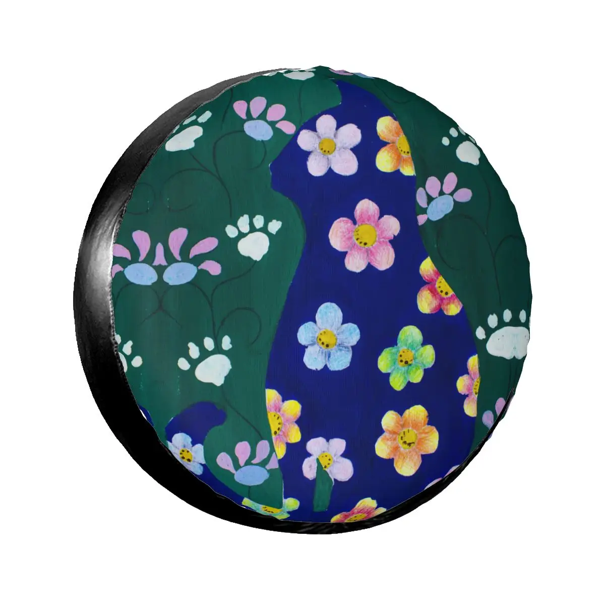 

1PC Car Spare Tire Cover Flowers Cats Painting Polyester Auto Wheel Tire Storage Bag Vehicle Tyre Dust-proof Protector
