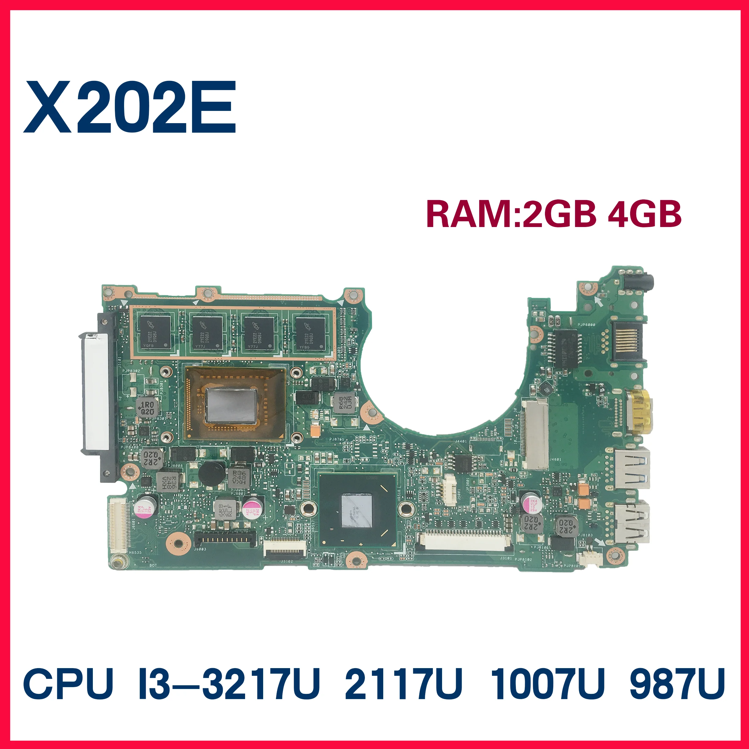 

Материнская плата X202E для ноутбука ASUS VivoBook S200E X201E X201EP X201EV, оригинальная материнская плата 4 ГБ/2 ГБ-ОЗУ 847/987/1007U 2117U I3-3217U