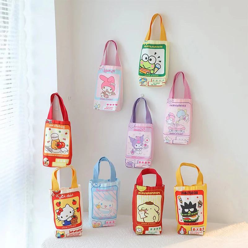 

Kawaii Sanrio Hello Kitty Cinnamoroll Kids Cup Handbag Cute Anime My Melody Kuromi Portable Water Bottle Thermos Cup Storage Bag