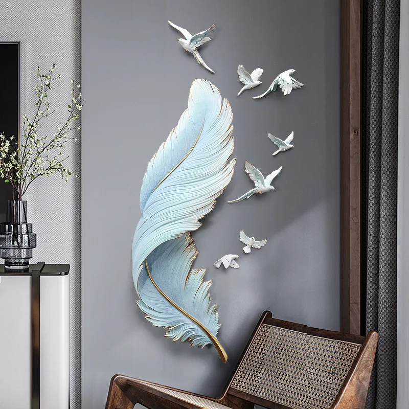 

Modern minimalist living room sofa background wall decoration porch light luxury feather wall hanging feng shui decoration