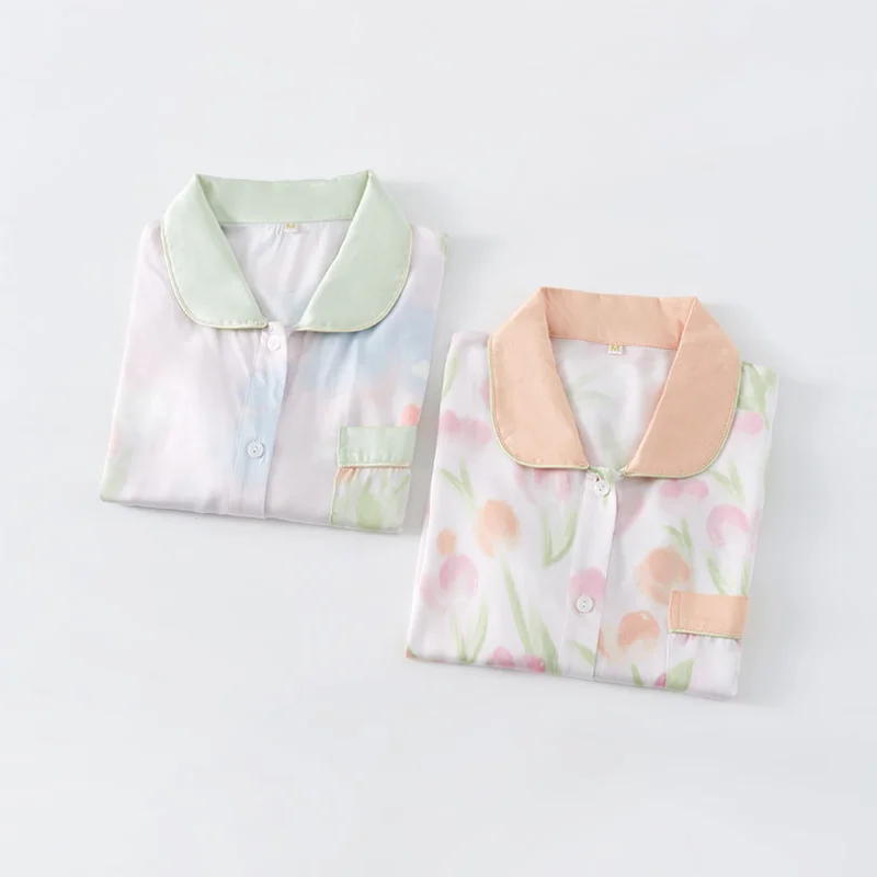 Летний свободный Гладкий пижамный комплект для женщин с розовым принтом