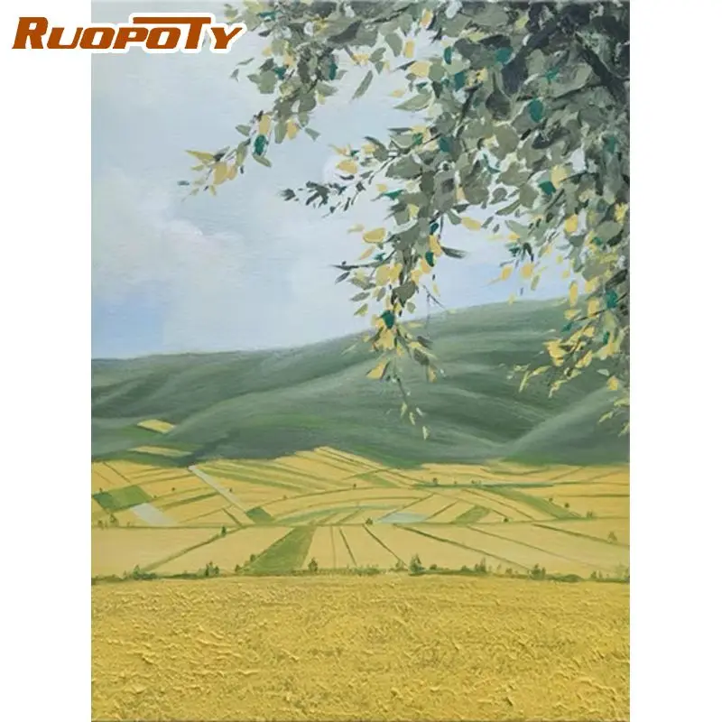

RUOPOTY Oil Painting By Numbers Green Fields Acrylic Paints Painting By Number Scenery Painting Home Decor