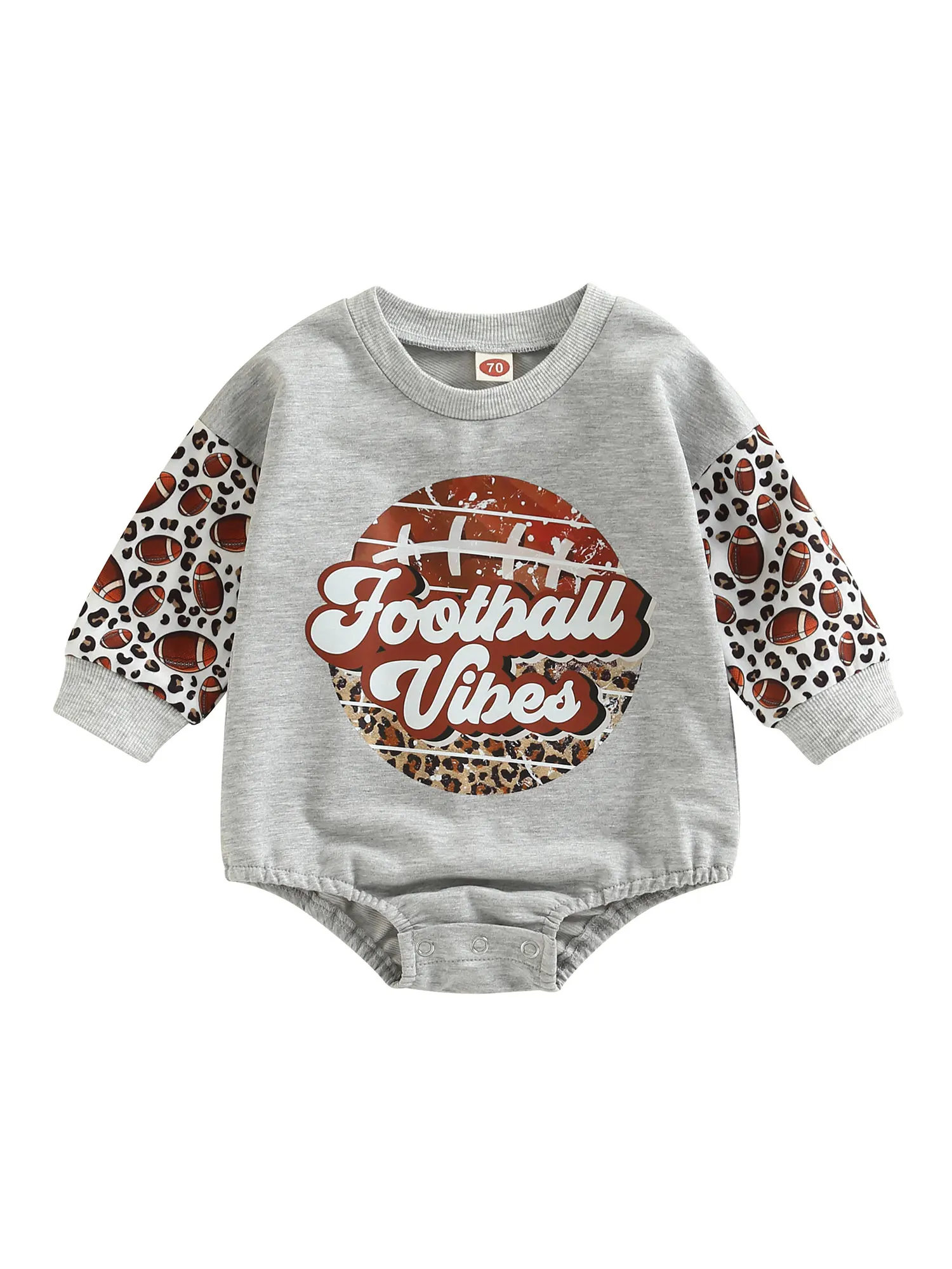 

Newborn Baby Romper Sweatshirt Long Sleeve American Football Rugby Leopard Print Jumpsuit Unisex Bodysuit