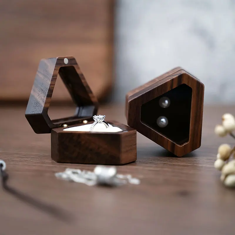 

New Wood Rings Box Earring Jewelry Storage Boxes Wedding Ring Organizers Holder Proposal Engagement Packaging Wholesale Gift