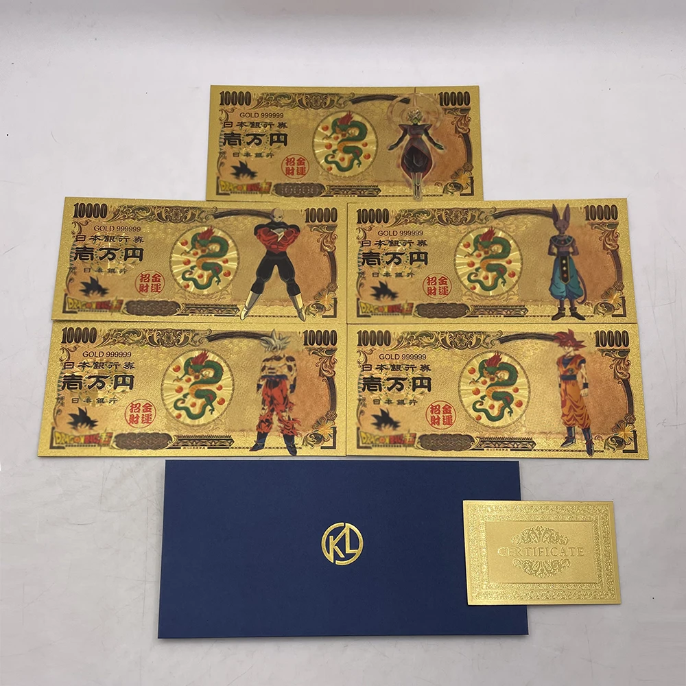

5 моделей японских мультяшных драконов 10000 иен золотые банкноты аниме золотые карты из фольги для классической коллекции памяти детства подарок
