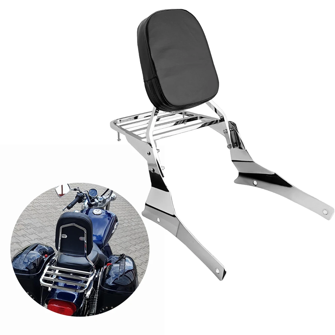 

Chrome Motorcycle Luggage Rack Carrier Sissy Bar Rear Backrest Cushion Pad For Suzuki Boulevard C50 Intruder Volusia VL400 C800