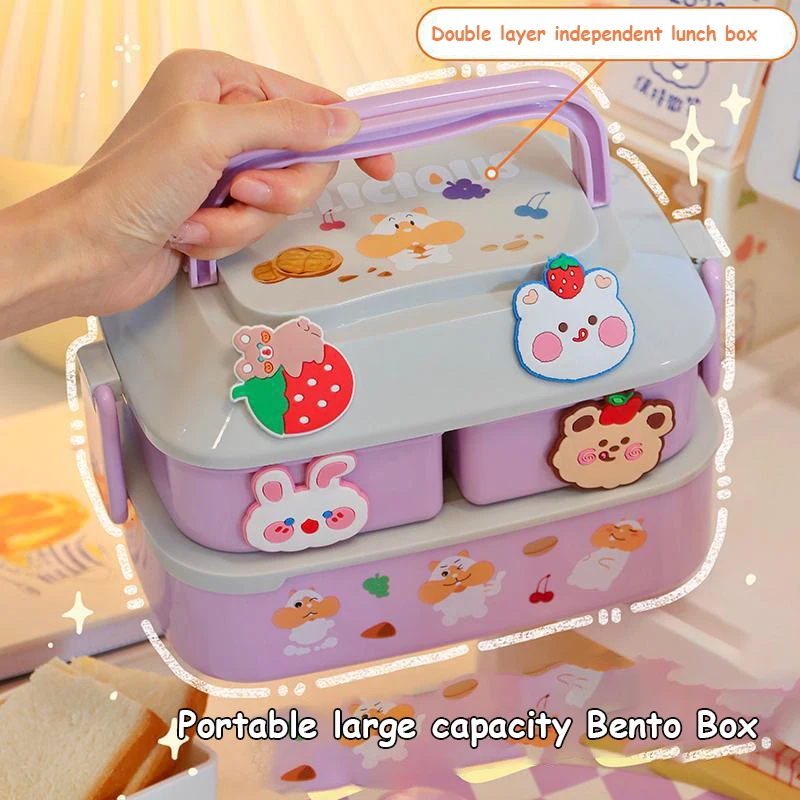 

Kawaii Portable Prevent Odor Bento Box Microwavable Food Storage Container Leakproof Food Carrier Lunchbox School Child 3 Grids