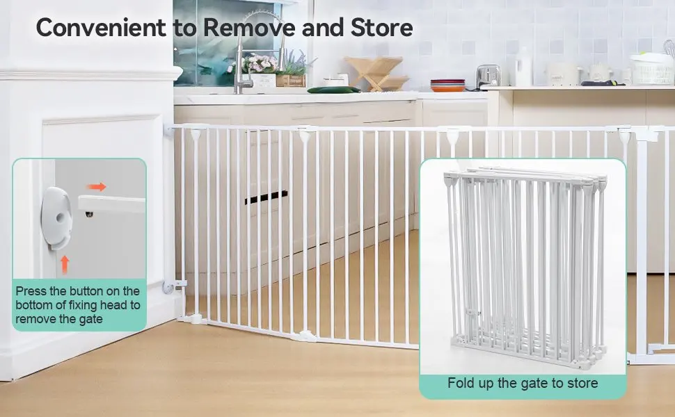 

8-Panel 198" Extra Wide 30" Tall Baby Gates with Swing Door Kids Infant Fence Indoor Outdoor Play yard, White