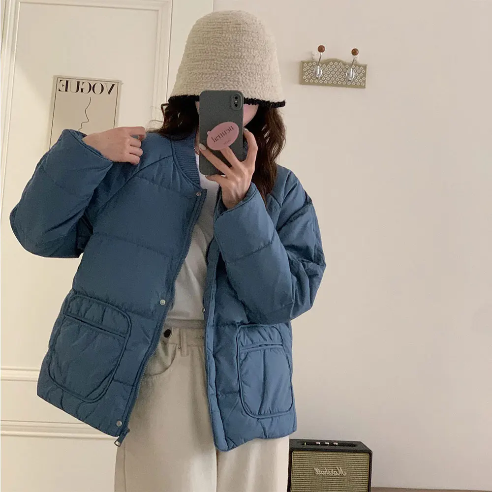 

2023 Winter New Korean Version Of Down Jacket Female Short Fashion Loose Collarless White Duck Down Thick Lady Coat Tide
