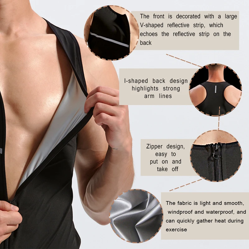 NINGMI Neoprene Mens Sweat Sauna Vest Waist Trainer Workout Training Sauna Suit Body Shaper for WeightLoss Slimming Shirt