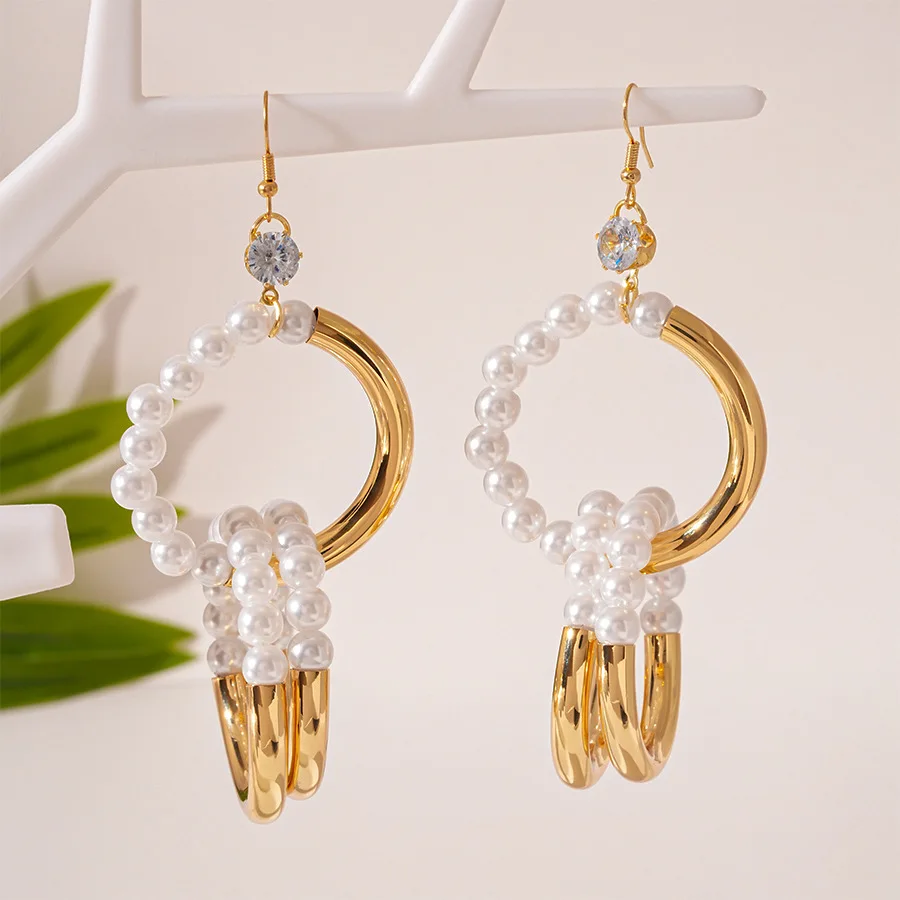 NISHIZAWA металлические серьги с имитацией жемчуга и кругами крючки для ушей