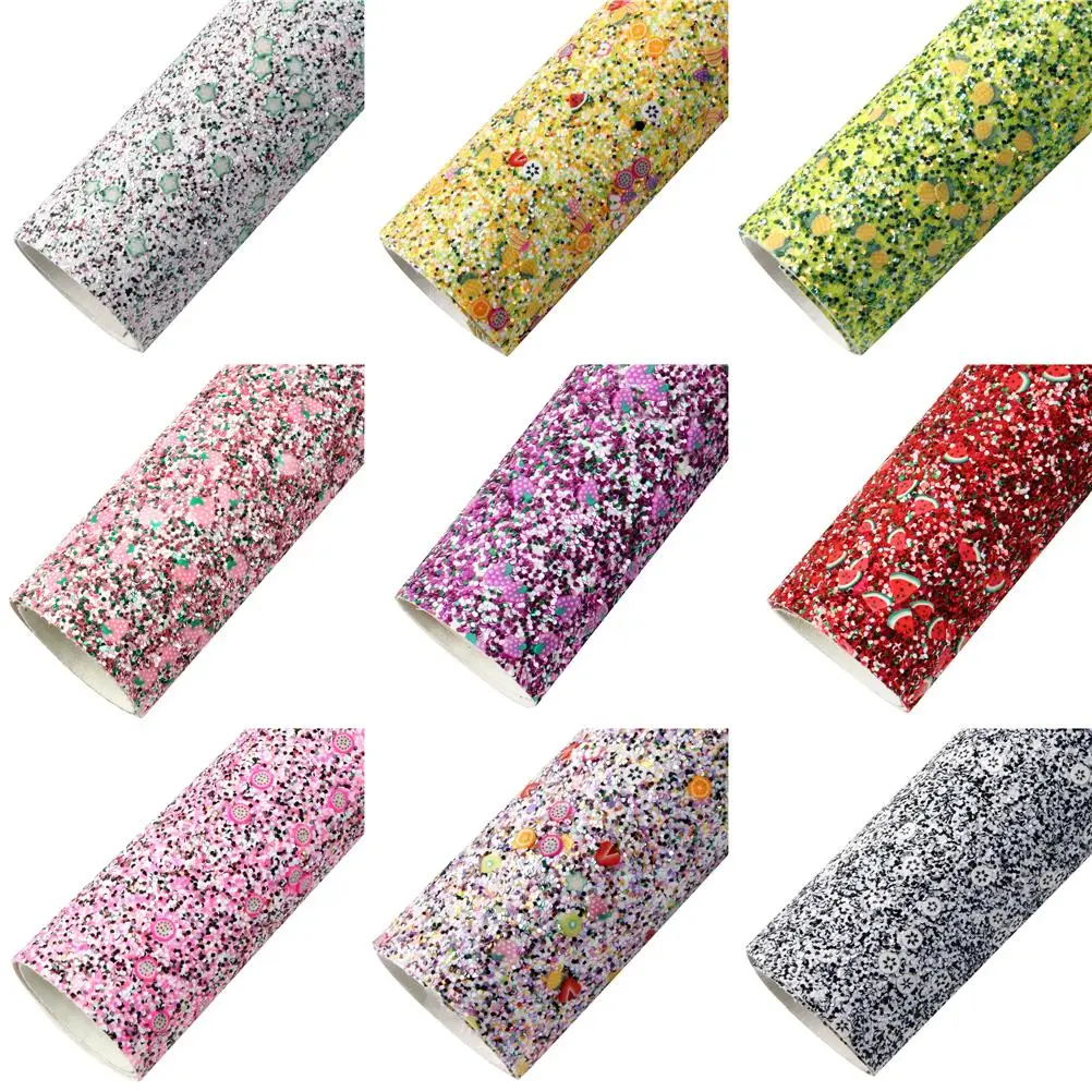 

50*140cm Covered With Fruit Polymer Clay Faux Leather Sheets Glitter Synthetic Leather DIY Bows Earrings Crafts,1Yc24087