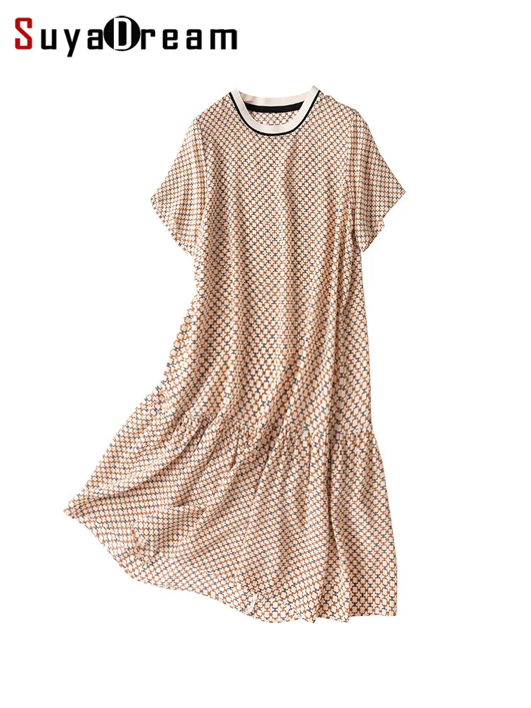SuyaDream Woman Printed Mini Dress 100%Silk Crepe Short Sleeves Ruffles Dresses 2021 Spring Summer Dress