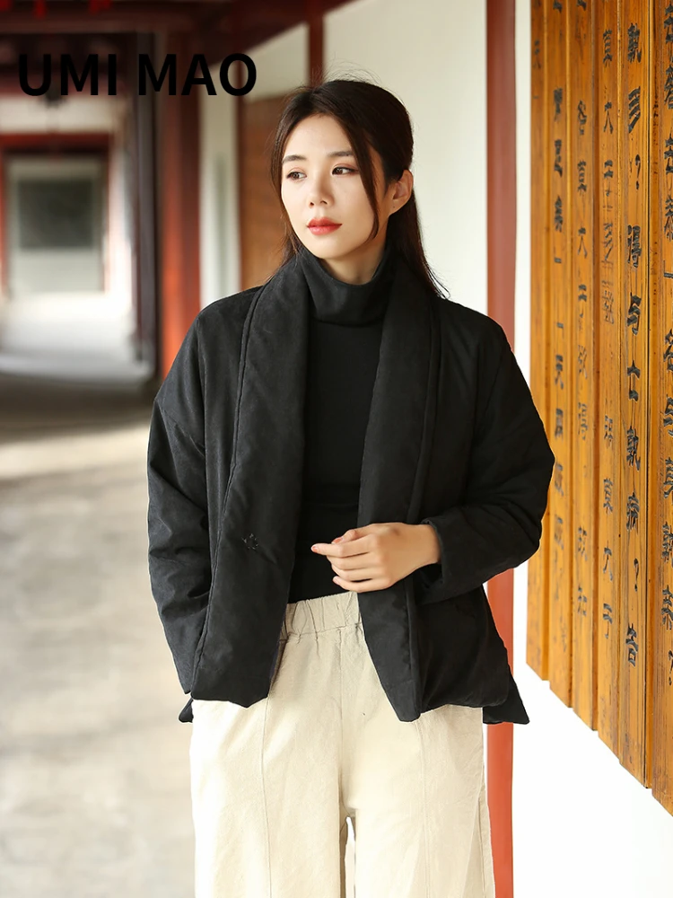 

UMI MAO Yamamoto Dark Chinese 2022 Winter Women's Clothing Button Stand Collar Warm Thick Loose Small Cotton Linen Coat