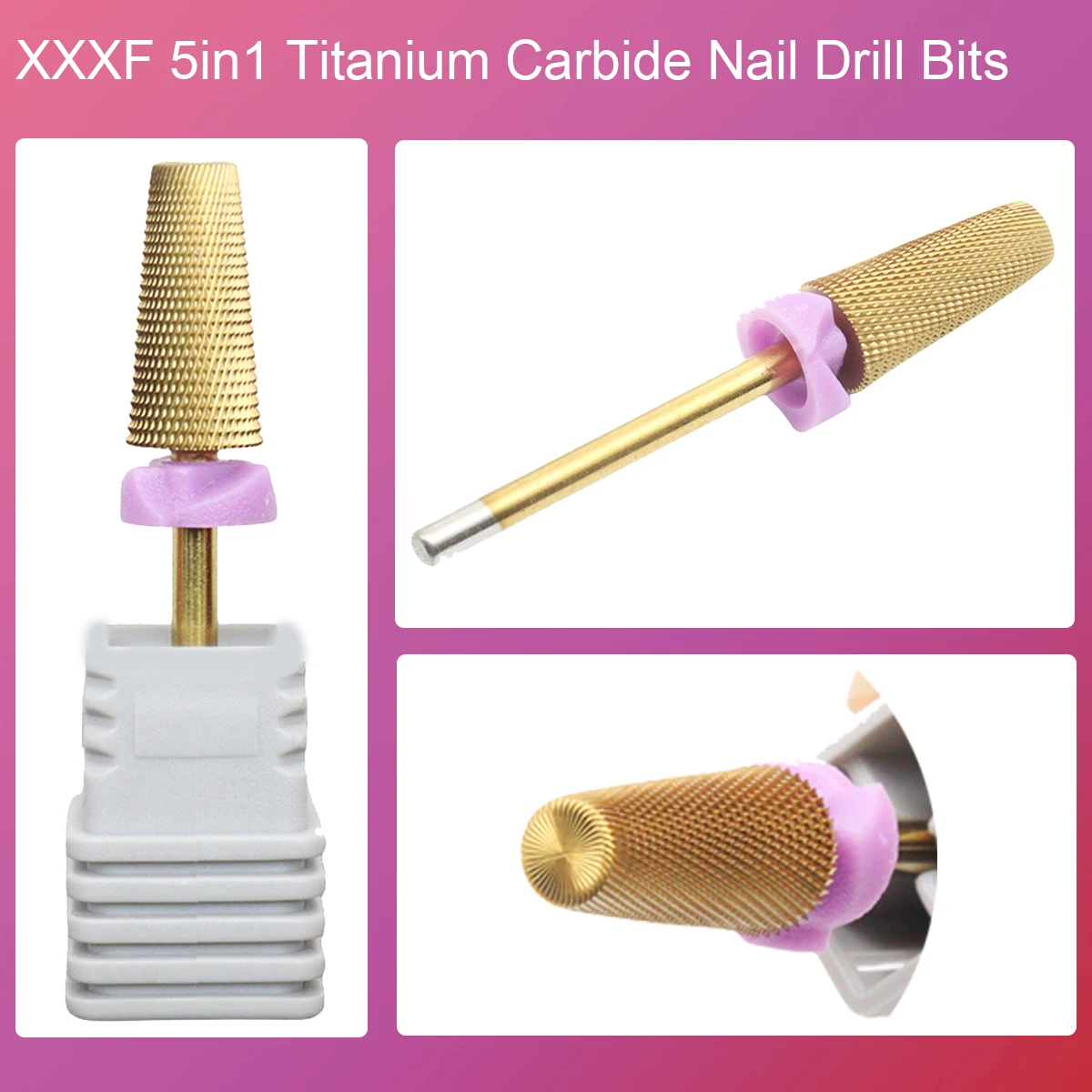 

XXXF Multifunctional 5in1 Titanium Tapered Safety Carbide Nail Drill Bits With Cut Drills Carbide Milling Cutter Remove Gel