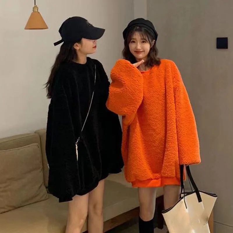 Повседневные толстовки Lucyever для женщин Корейская однотонная свободная