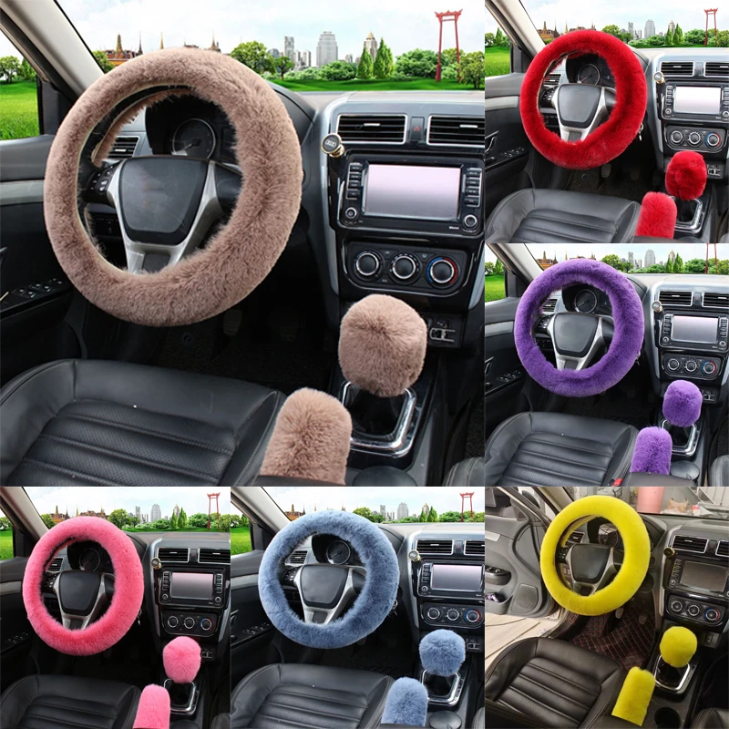 

3Pcs/set Artificial Wool Car Steering Wheel Cover Kit Soft Warm Winter Handbrake Shift Protector Covers Auto Interior Accessory
