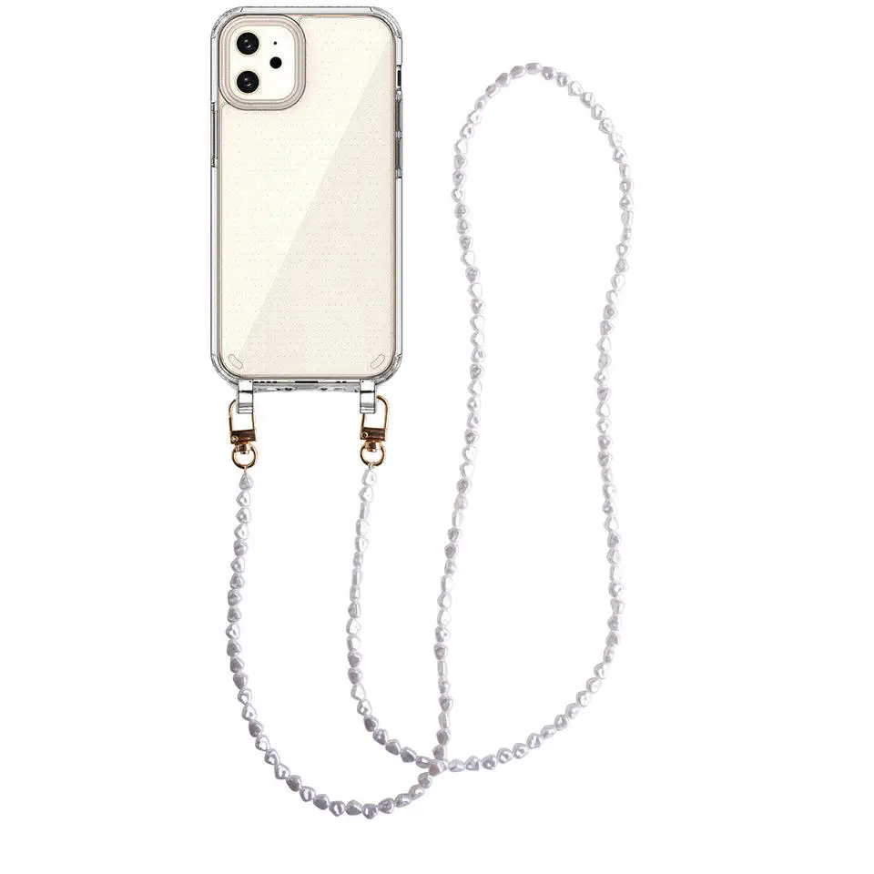 Irregular Pearl Beads Chain Phone Cases for iPhones 14 12 Pro Max 11 X XR XS Case with Pearl Chain Phone Case with Pearl Lanyard