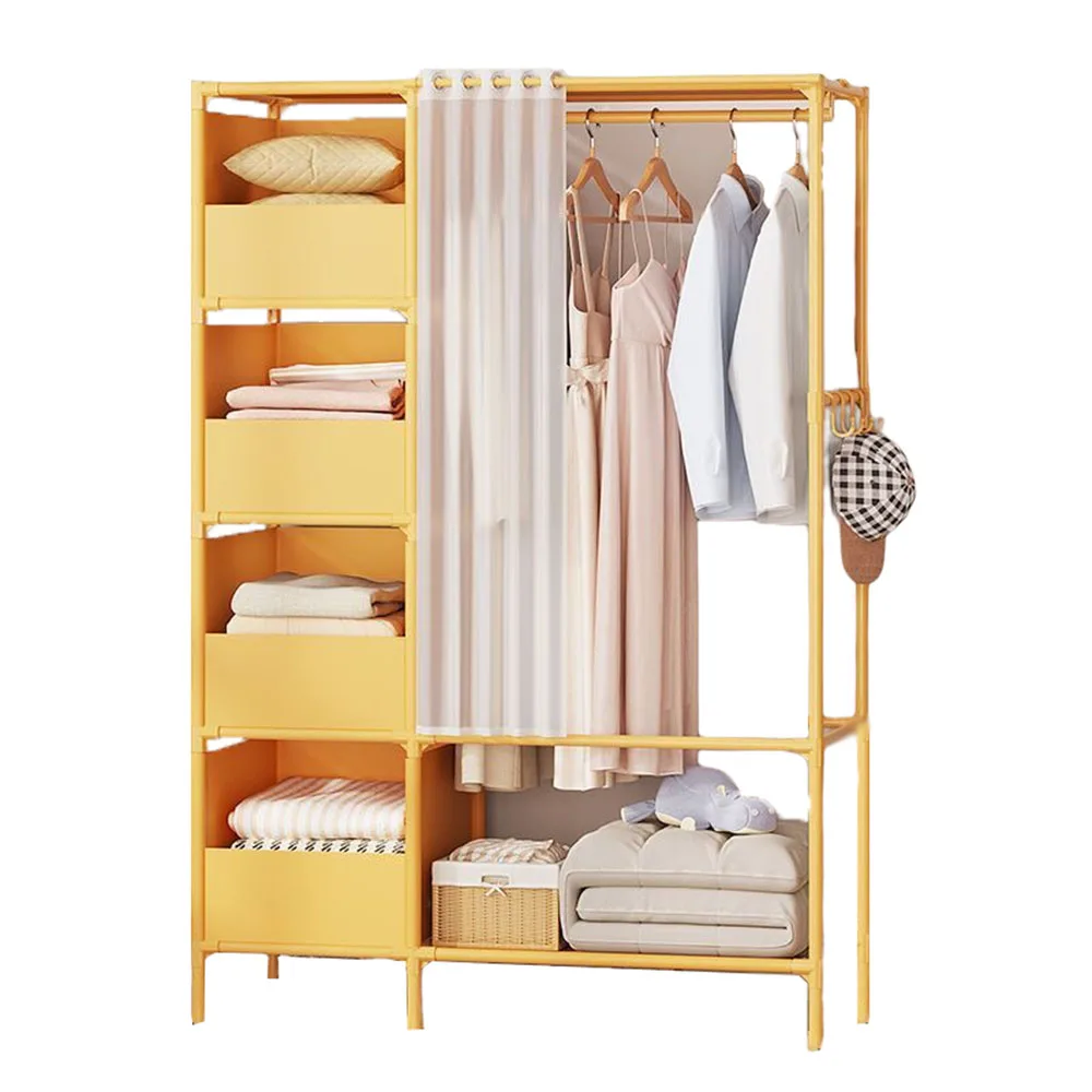 

Simple Wardrobes Multilayer Clothing Single And Double Storage Bedroom Furniture Rent A House Steel Pipe Thickening Household