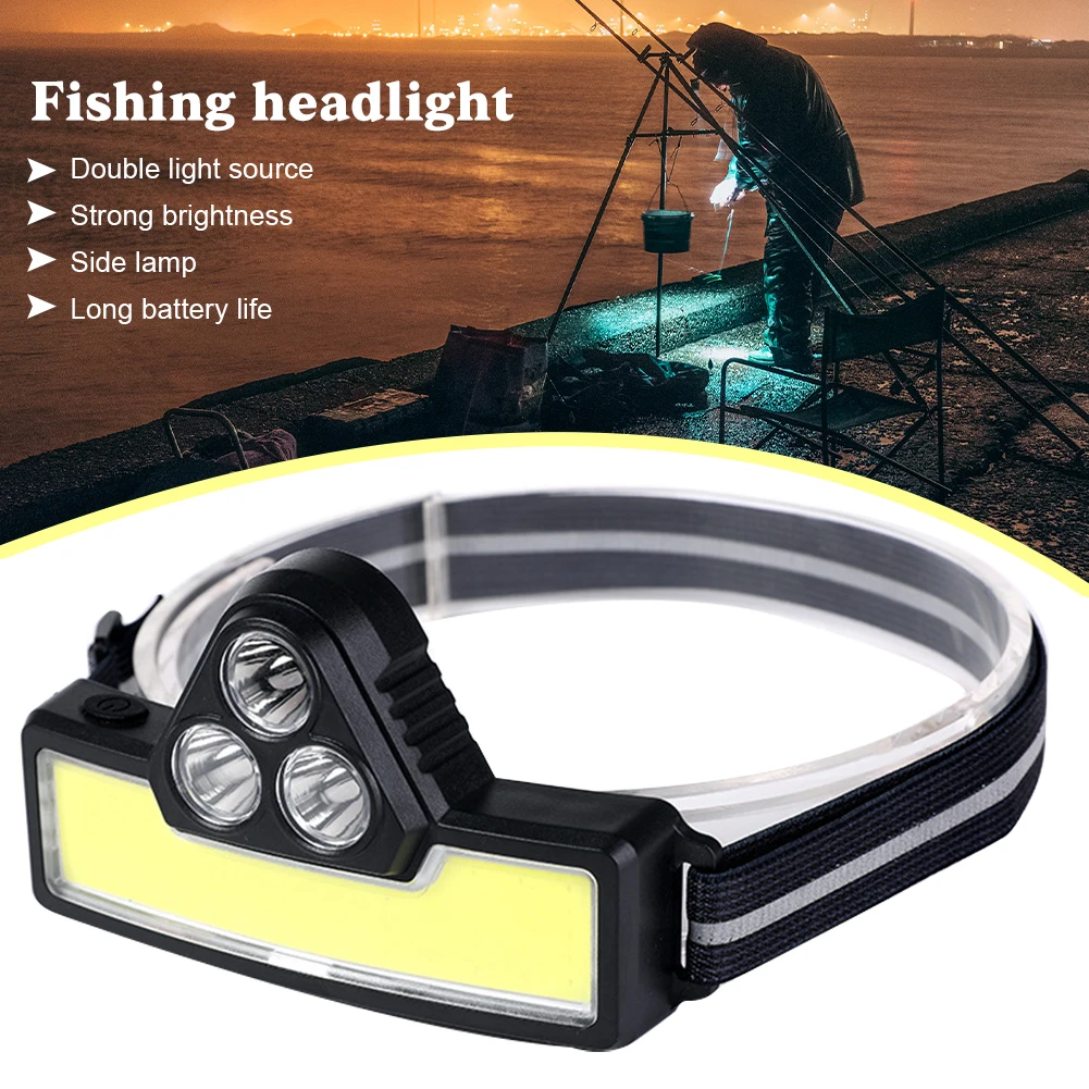 Мощный светодиодный налобный фонарь 3XPE + COB рыболовный с USB-зарядкой