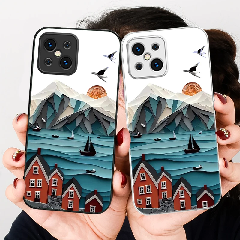Retro house and boat purple For Find X5 X3 Lite Reno 6 4Z 5G OPPO A72 79 73 58 A54S OnePlus Nord N200 Tempered glass phone case