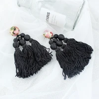big strand black tassel beads earrings for women thread long dangle drop earrings party accessories handmade wholesale