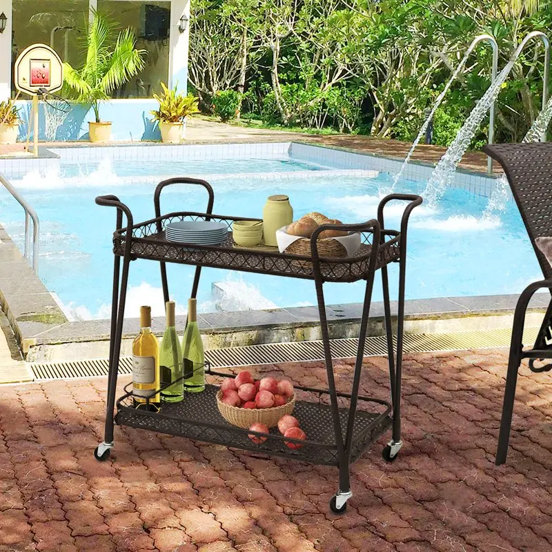 

2-Tier Wicker Bar Cart With Wheels