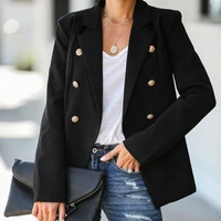 black vintage single button blazers women oversized solid colors mid length suits office lady casual work blazer spring fall new