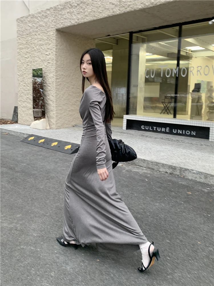 CHEERART Cowls серый Фотофон туники A-силуэт вязаное длинное Повседневное платье для