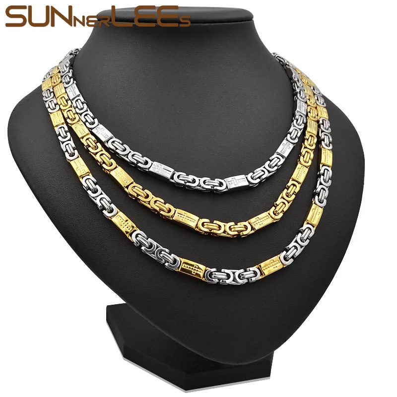 SUNNERLEES ювелирные изделия из нержавеющей стали ожерелье 6 мм ~ 11 мм Серебряный цвет позолоченная коробка крест Византийская звеньевая цепь для мужчин женщин SC48