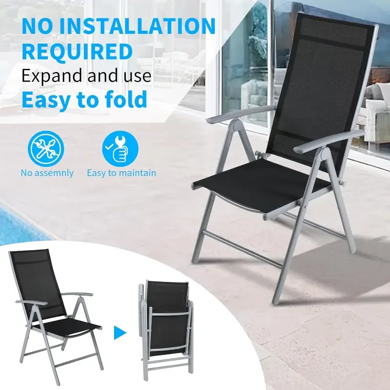 Складной стул для отдыха 2 шт. складные обеденные стулья патио регулируемый