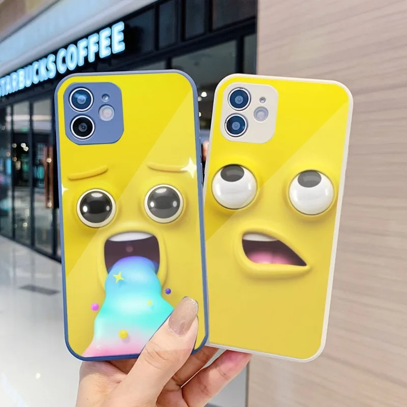 

Чехол для телефона с 3D забавным лицом для IPhone 14, 13, 12, 11 Pro Max, X, XR, XS, 8, 7 Plus, цветной чехол из жидкого стекла