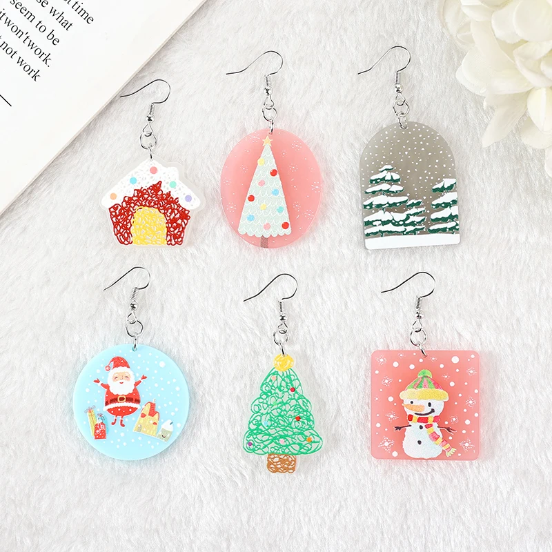 

1Pair Fashion Christmas Dangle Earrings Acrylic Bell Tree Santa Claus for Women Girl Birthday Gift