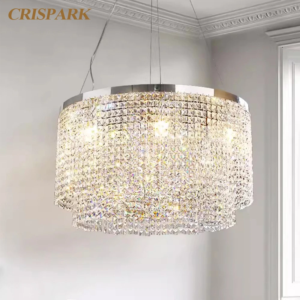Современная люстра для гостиной прозрачная хрустальная круглая лампы фойе