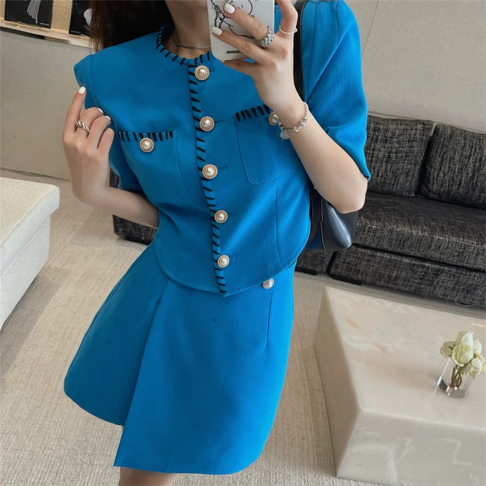 

PLAMTEE Elegant Women Summer Suits Office Wear Chic 2022 New Short Sleeves Retro Coats High Waist Bodycon Slim Mini Skirts