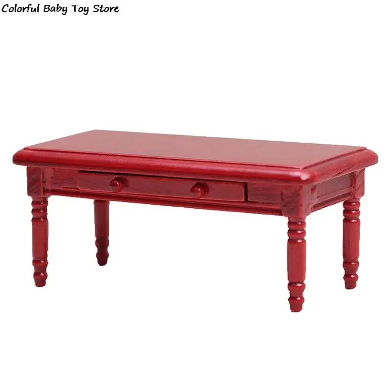 

1:12 Dollhouse Miniature Table Red Coffee Table Wooden End Table Teatable Model Furniture Home Decor Toy