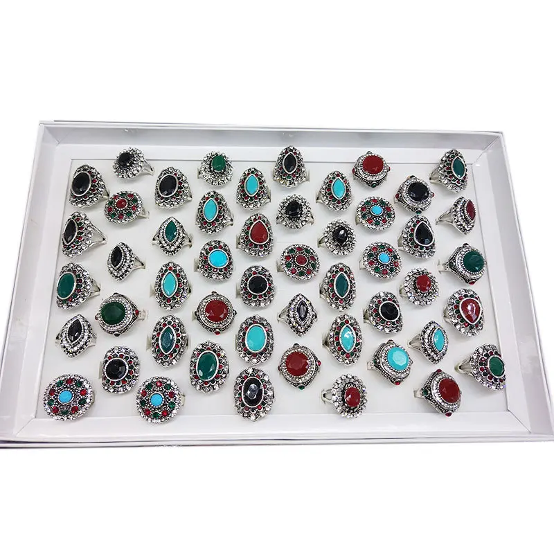 

50pcs/lot Mixed Crystal Stone Geometric Silver Color Rings for Women Wedding Party Fashion Jewelry Gift Wholesale