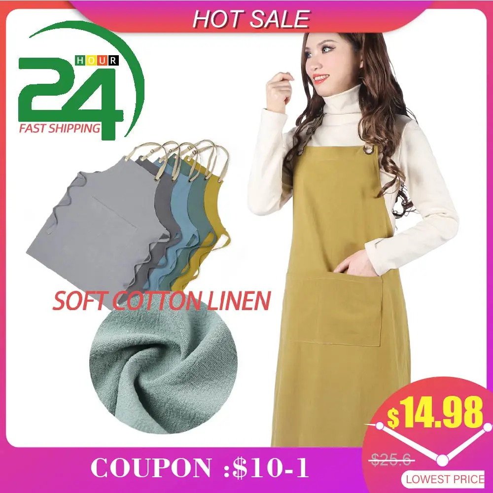 

10 Colors Cotton Linen Apron Waitstaff Barista Baker Bistro Pastry Chef Catering Uniform Florist Painter Kitchen Apron