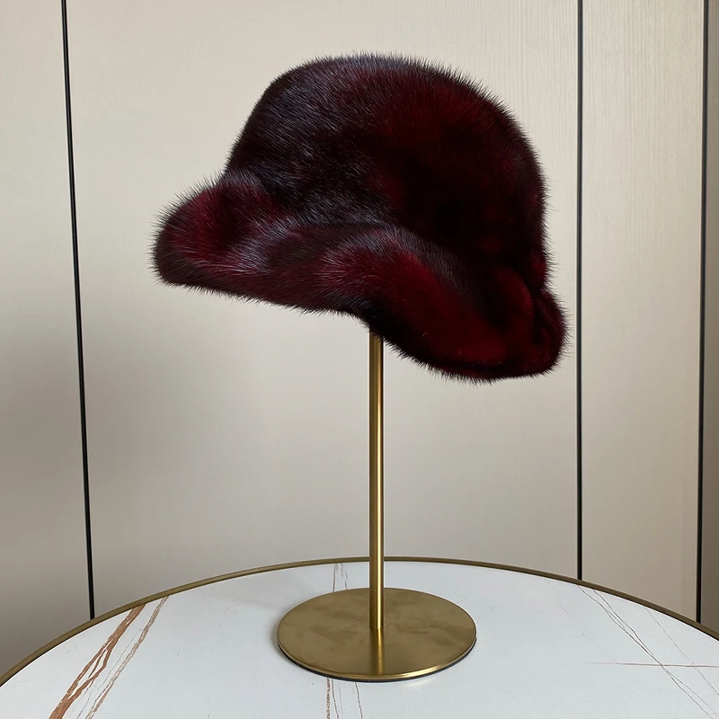 Pudi Women Mink Fur Hat Cap Female Winter Warm Beret Sun Hats HF254