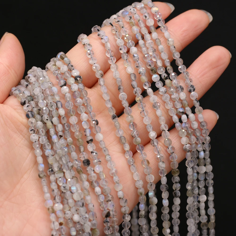 

4mm Natural Black Rutilated Quartz Stone Beads Oblate Round Faceted Spacer Beads For Jewelry Making DIY Bracelet Necklace Strand