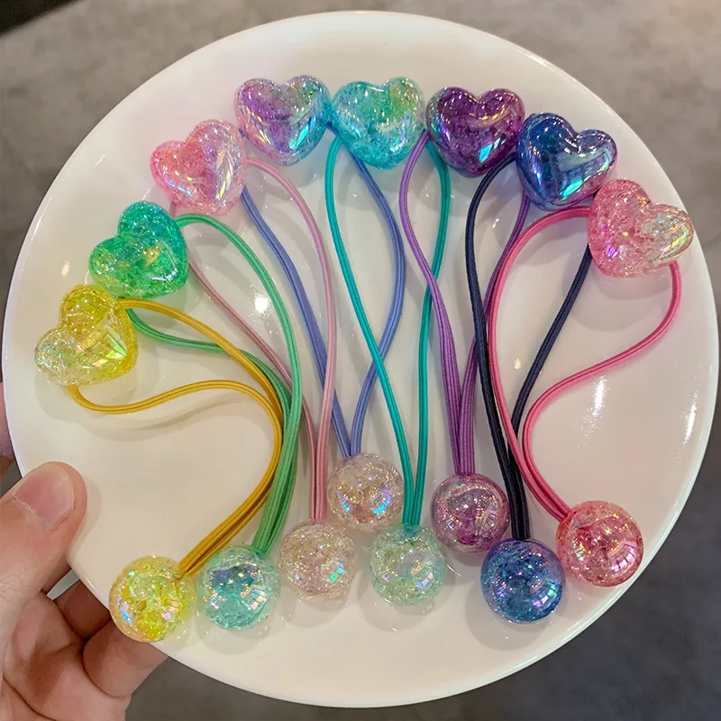 Ful Heart Beads Girls Cute Kids Elastic Hair Bands Children Hair Ties Princess Hair Accessories Baby Headwear