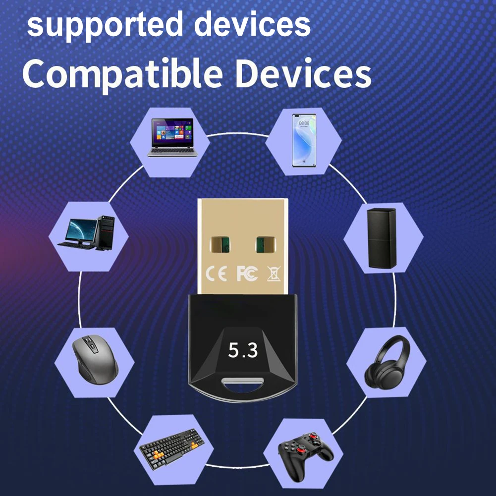 

Wireless USB Adapter 3Mbps Plug and Play for Desktop PC Wireless Mouse Bluetooth-Compatible 5.3 Wireless Transmitter Receiver