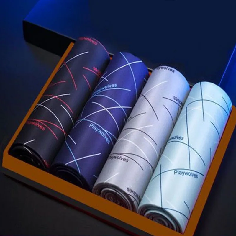 4pcs Mens Boxer Cotton Boxer Underwear Men Boxers Mens Underpants Male Panties Breathbale Shorts U Convex Pouch Printing Boxers