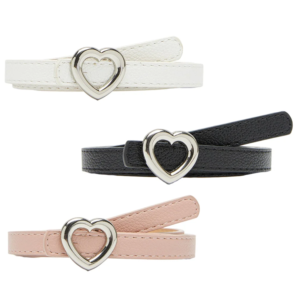 

3Pcs PU Leather Belts Casual Heart Buckle Jeans Pants Waist Belt for Girls