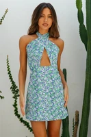 2022 summer womens new european and american sexy hollow halter neck strap printed jumpsuit