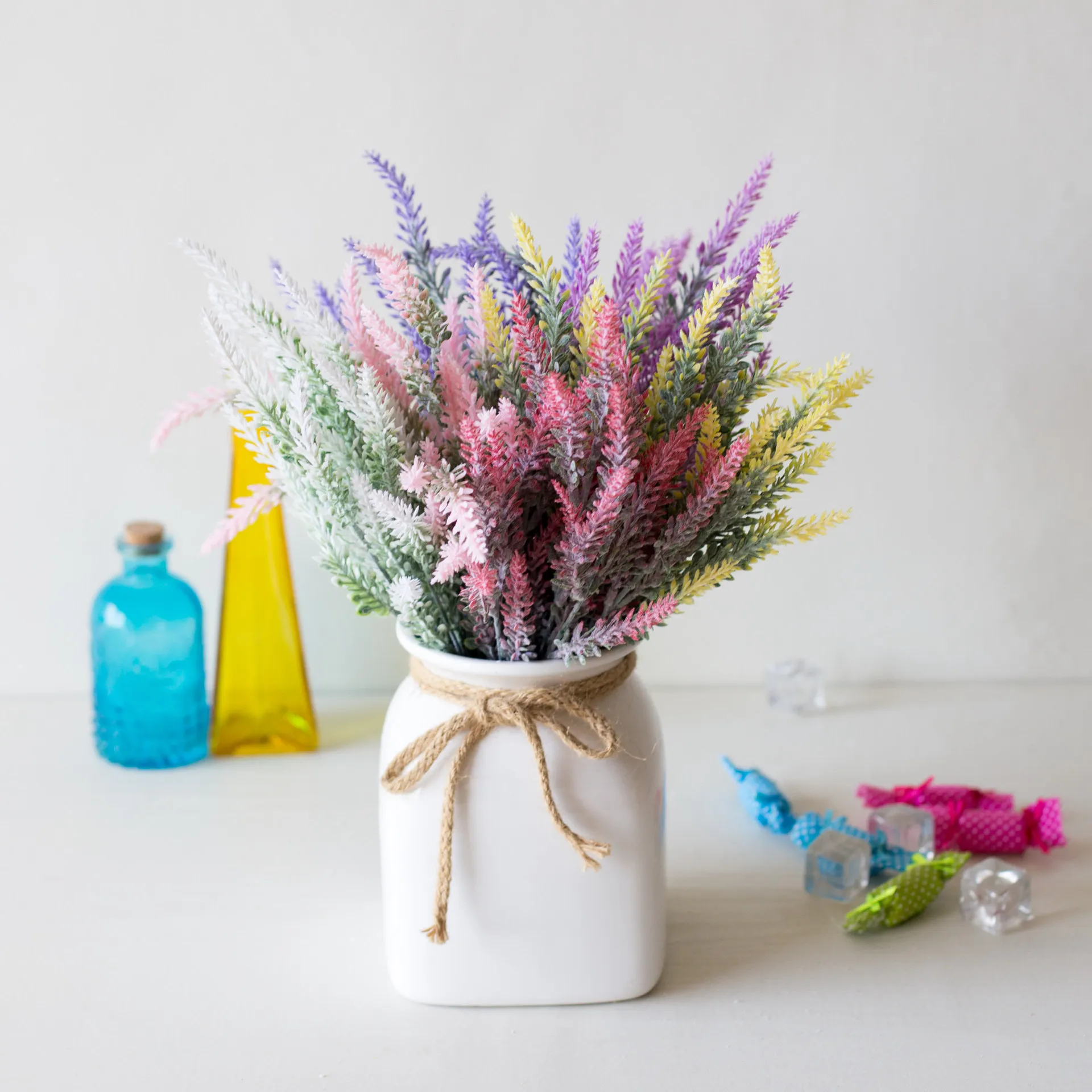 

5 Forks/Bunches Ear Of Wheat Flocking Lavender For Garden Wedding Home Decoration Artificial Plants Potted Plastic Fake Bouquet