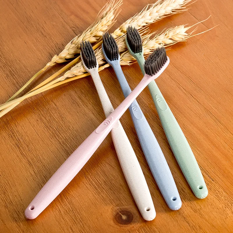 

Eco Friendly Toothbrush Natural Wheat Straw Handle Bamboo Charcoal Bristle Adult Soft Ultra Fine Bristles Toothbrushes