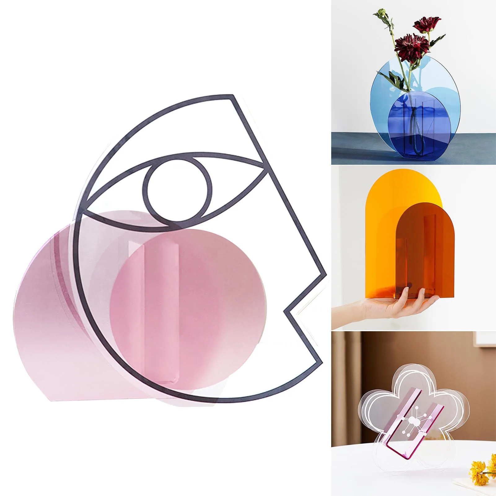 

Office Innovative Acrylic Floral Vase Ornament Colorful Translucent Stylish Geometric Vase