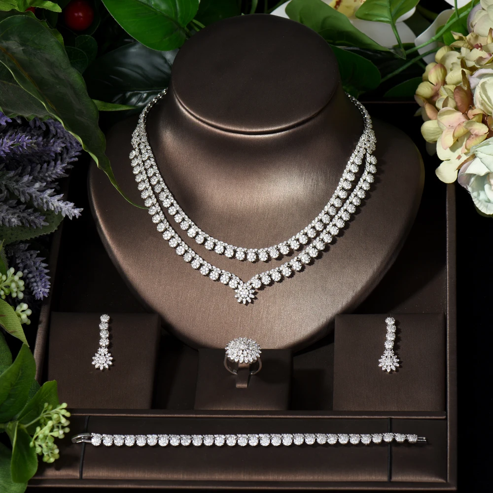 Fashion Two Layer African Jewelry Set for Women Wedding Full Micro Cubic Zirconia Pave Dinner Dress Bridal Jewelry Sets S-034