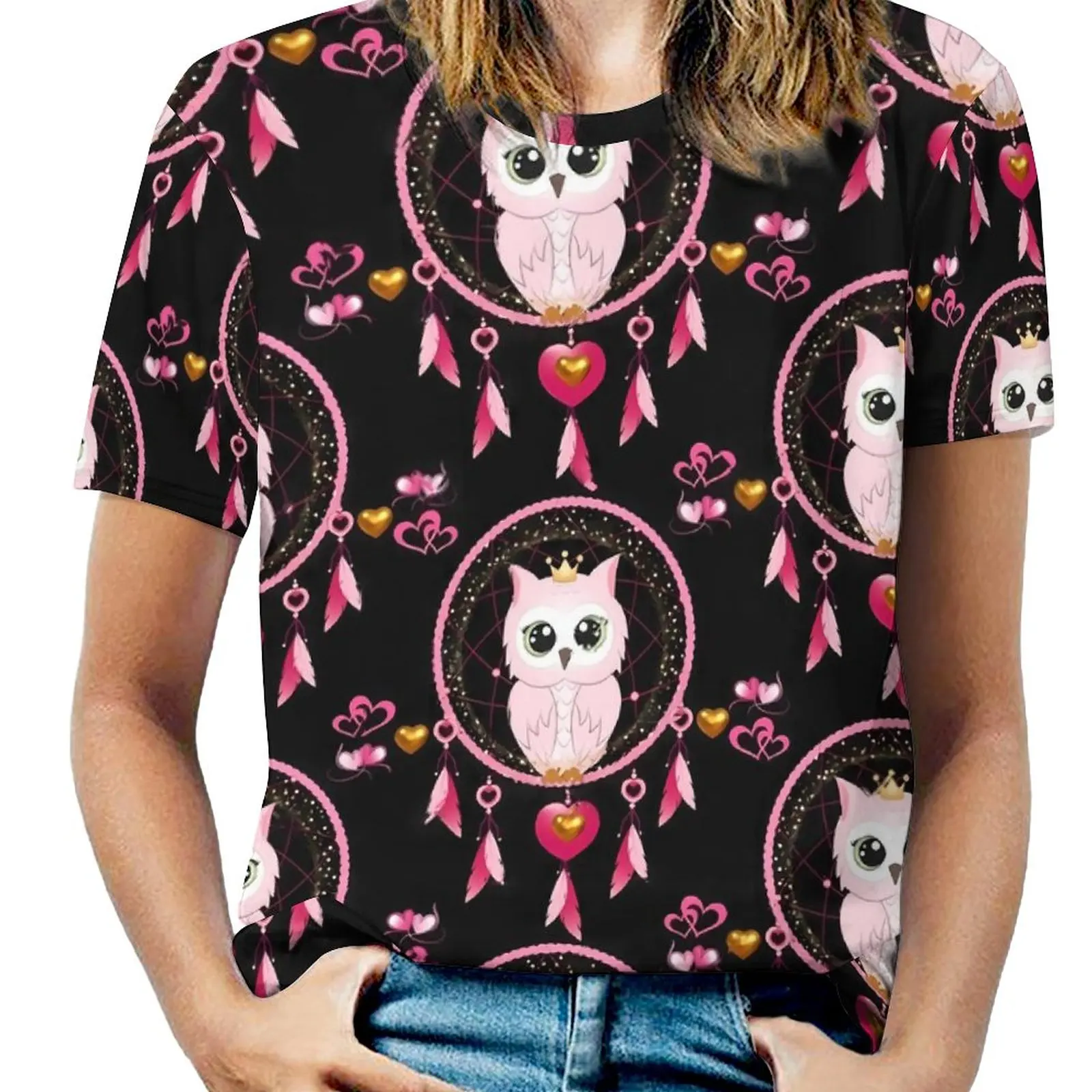 

Owl Dream Catcher T Shirts Cute Animal Casual T Shirt Short-Sleeve Trendy Oversized Tee Shirt Summer Custom Tops Gift